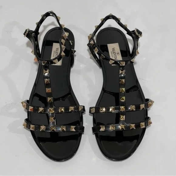 Valentino Garavani Rockstud Flat Sandals - Black - Size 39 - Picture 7 of 14